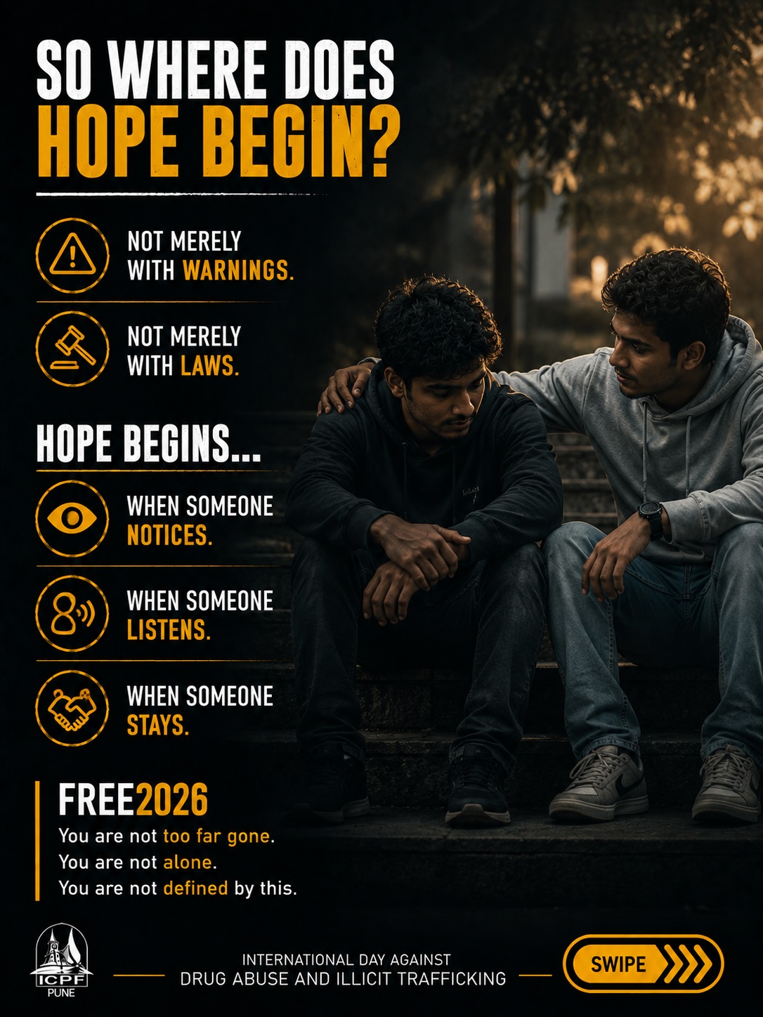 Slide 7 of 10 - Hope begins when someone notices, listens, stays.